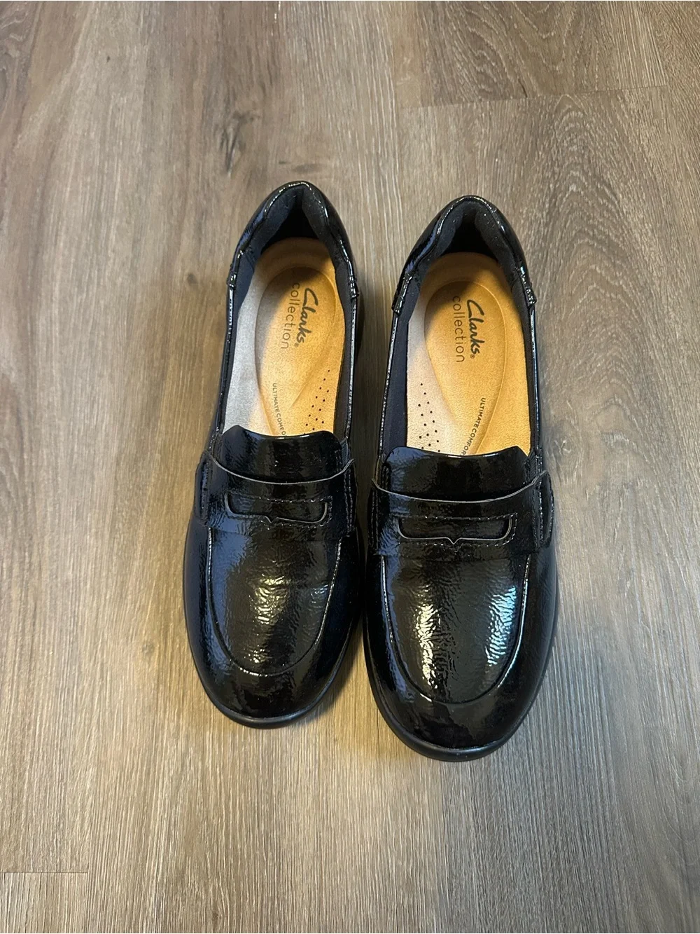 Clarks Black Patent Slip-On Loafers for Women